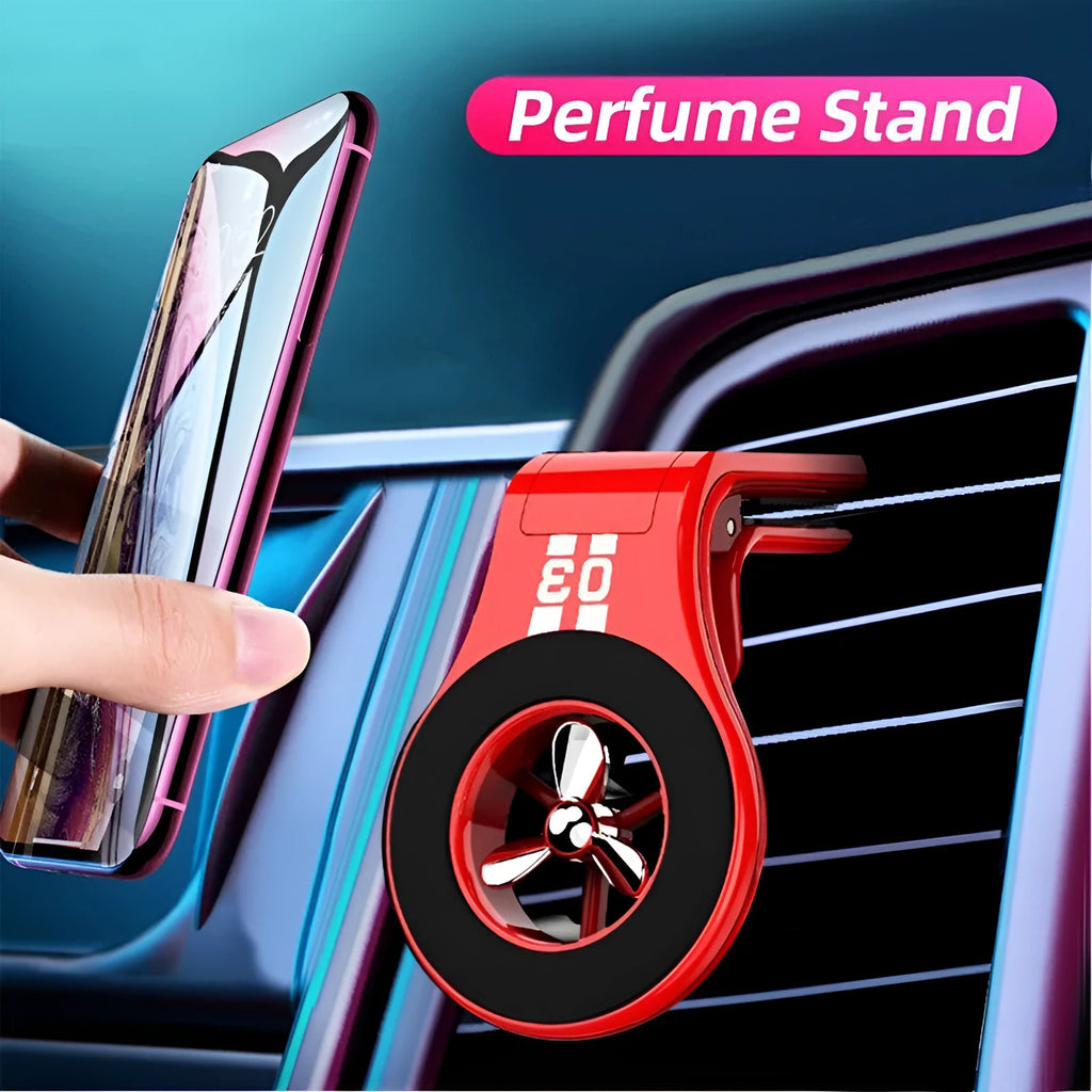 Magnetic car phone holder with fragrance slices attached to car air vent