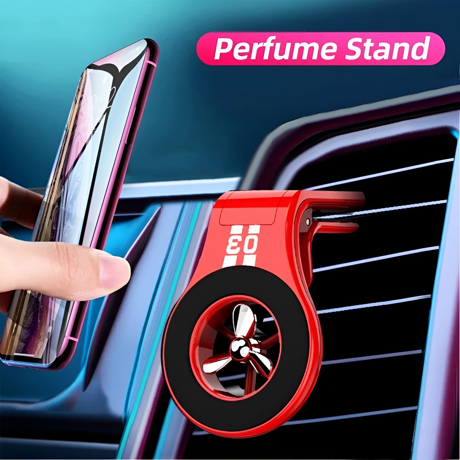 Magnetic car phone holder with fragrance slices attached to car air vent