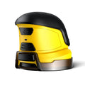 Yellow cordless electric car ice scraper with USB charging cable on a car windshield.