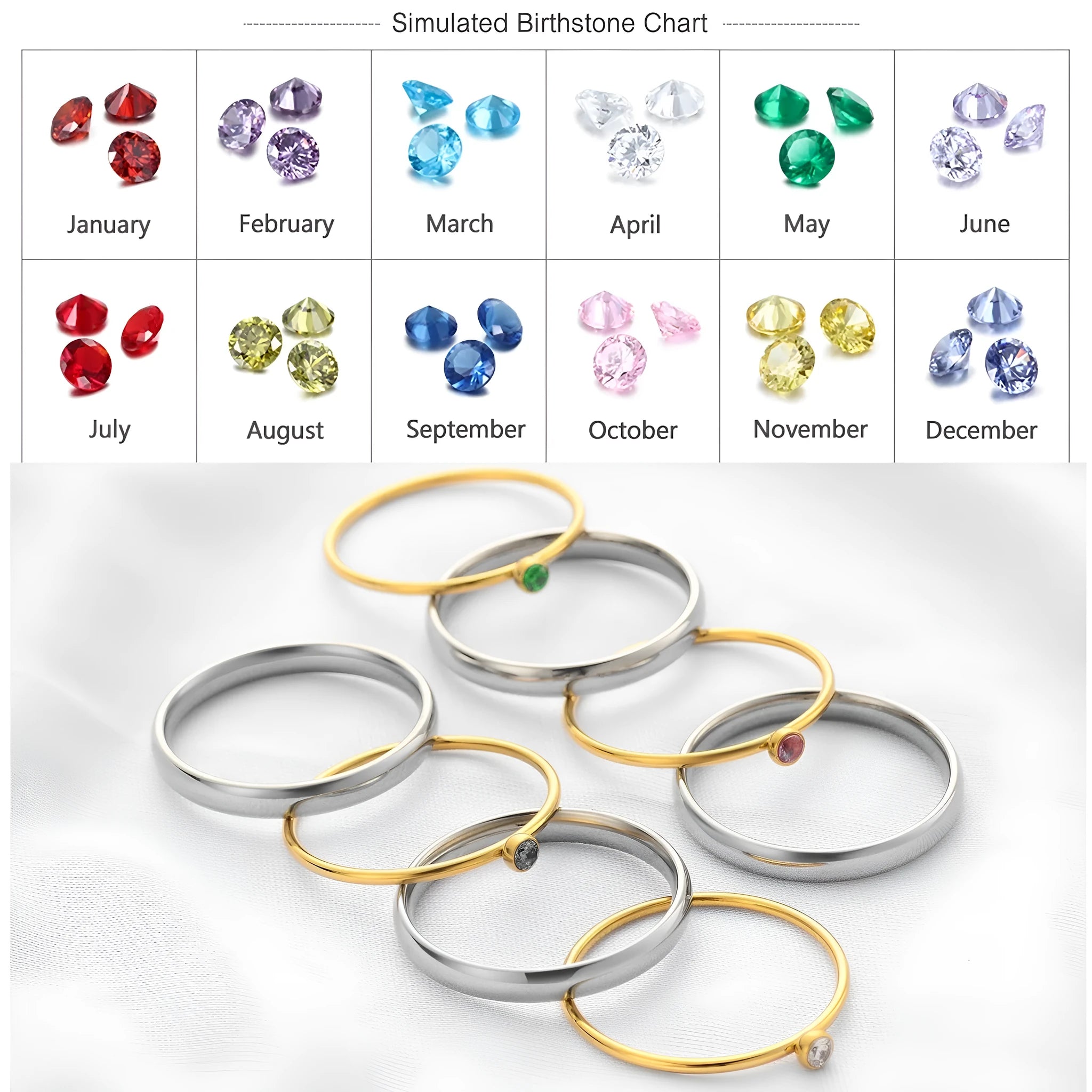 December birthstone engraved titanium steel ring with geometric design and electroplated finish