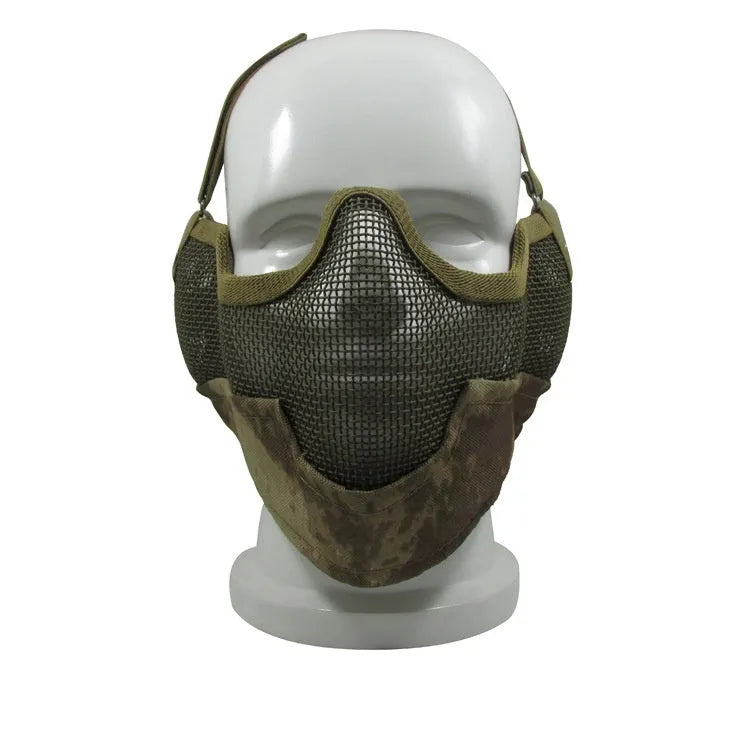 Carbon steel anti-collision outdoor protective face mask in black with head-mounted straps