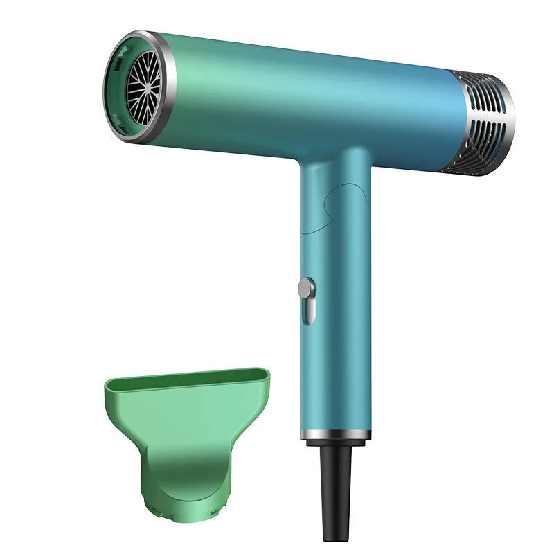Foldable electric hair dryer in green or purple with lightweight portable design and adjustable settings