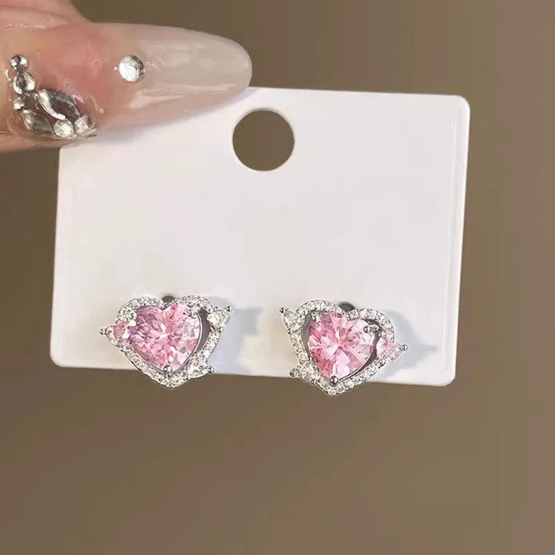 Guardian Heart trend stud earrings for women white K electroplated copper heart shape