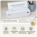 Ailixiong P40 mini ink-free portable A4 thermal printer in Tiffany Blue, with USB cable, on a desk