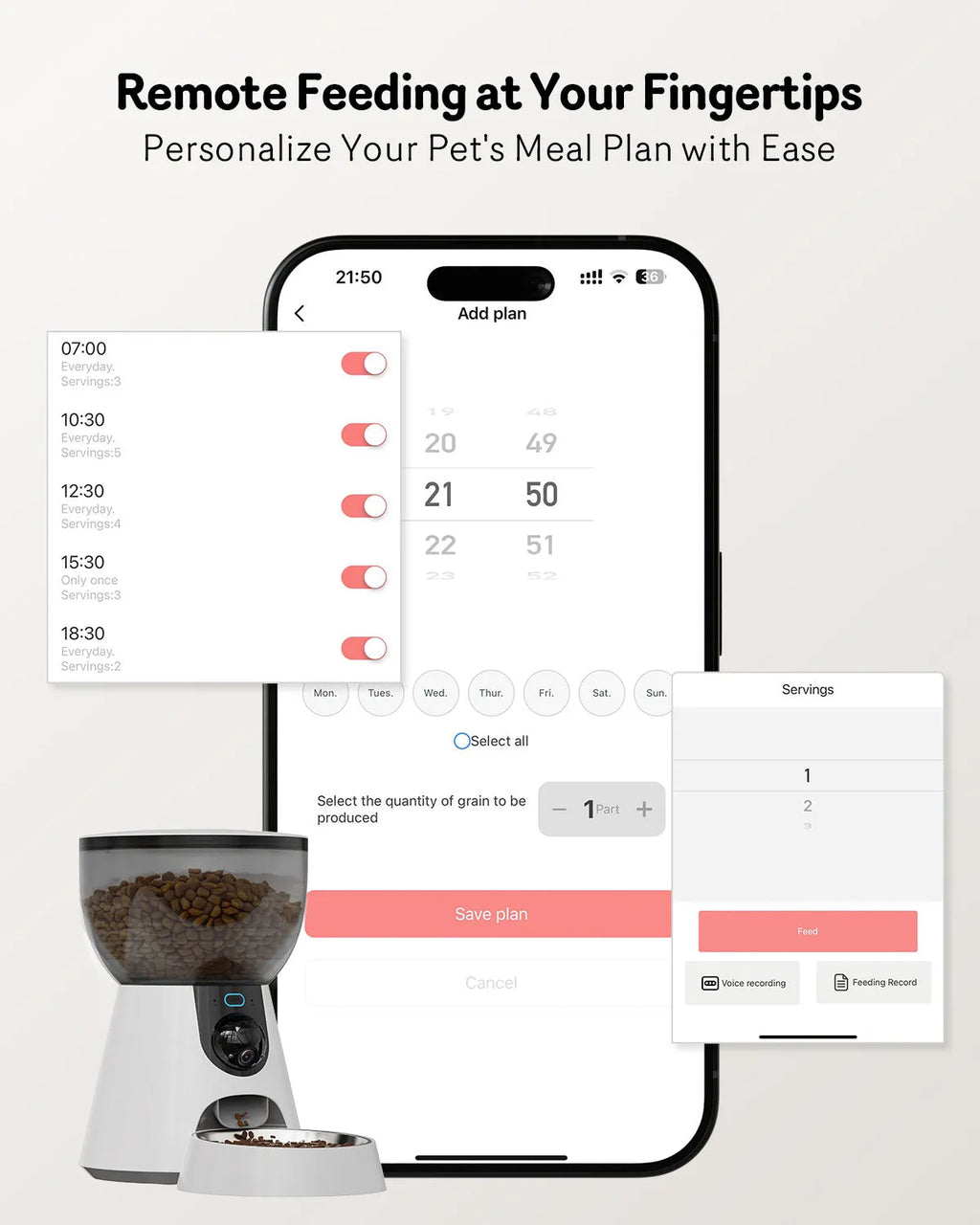 Automatic cat feeder with 1080P camera, 4L stainless steel tray, 5G WiFi, night vision