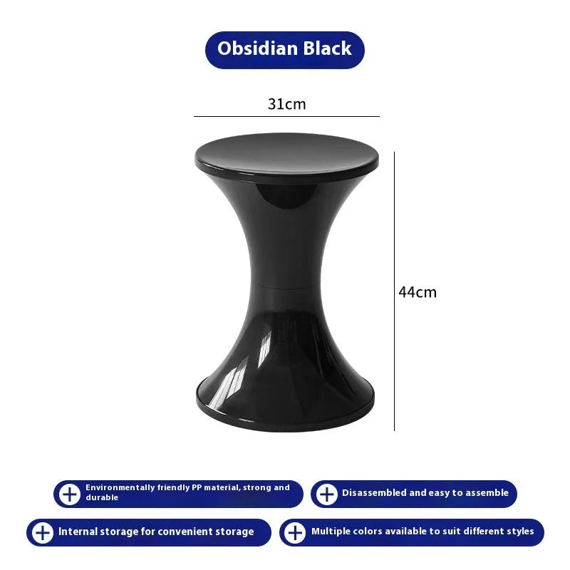 Hourglass-shaped plastic shoe changing stool with non-slip base in multiple colour options