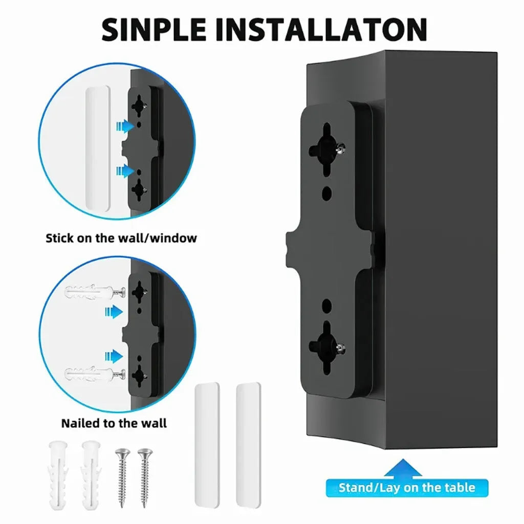 Black plastic digital television antenna with mounting hardware including expansion tubes, screws, and cable ties