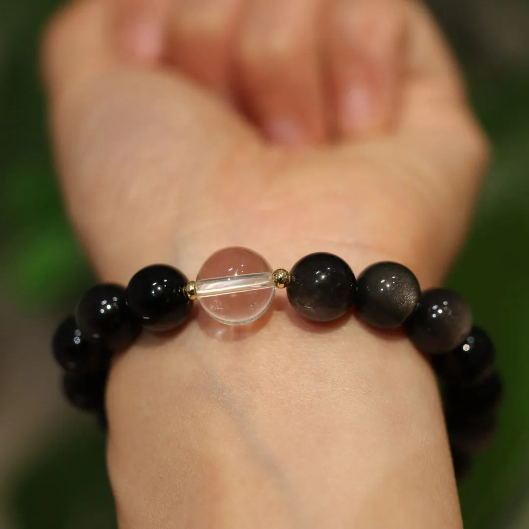 White crystal bracelet with geometric beads, 8mm women's and 10mm men's sizes, Chinese style design