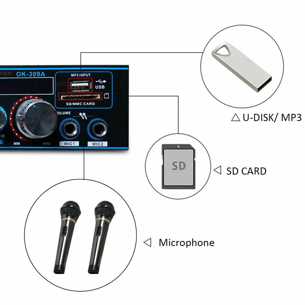 BT-309A-A black iron case Bluetooth recording amplifier with remote control