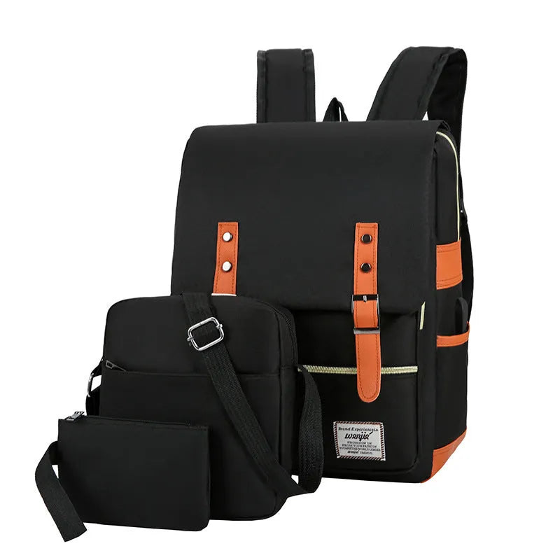 Three-piece business backpack set in Oxford cloth with large capacity for laptops and travel