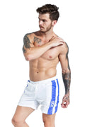 Men's blue sports shorts with lace-up fastening and padding for running support