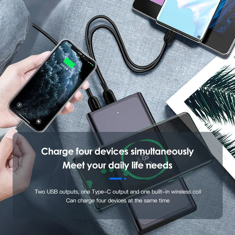 Black and blue alloy fast charging wireless power bank 10000mAh with plug