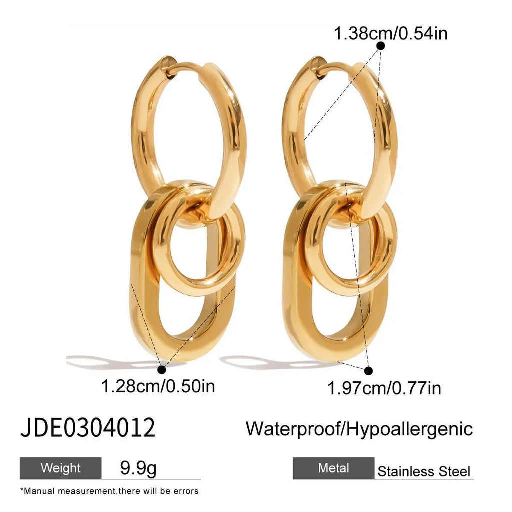 Stainless steel geometric ear studs for women with electroplated finish