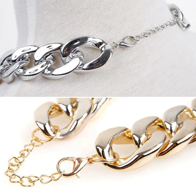 Adjustable geometric chain dog collar in gold or white for small to medium dogs.
