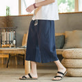 Summer plus size cotton and linen casual shorts in khaki with straight leg design
