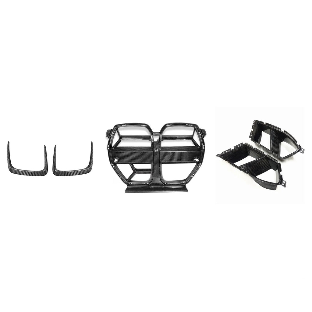 Dry carbon fibre front bumper grille for BMW M3 M4 G80 G82 in black 3K weave with UV coating