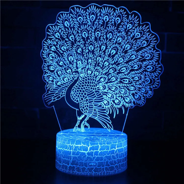 Small colourful acrylic 3D USB table lamp with touch control and crack base design on a desk.