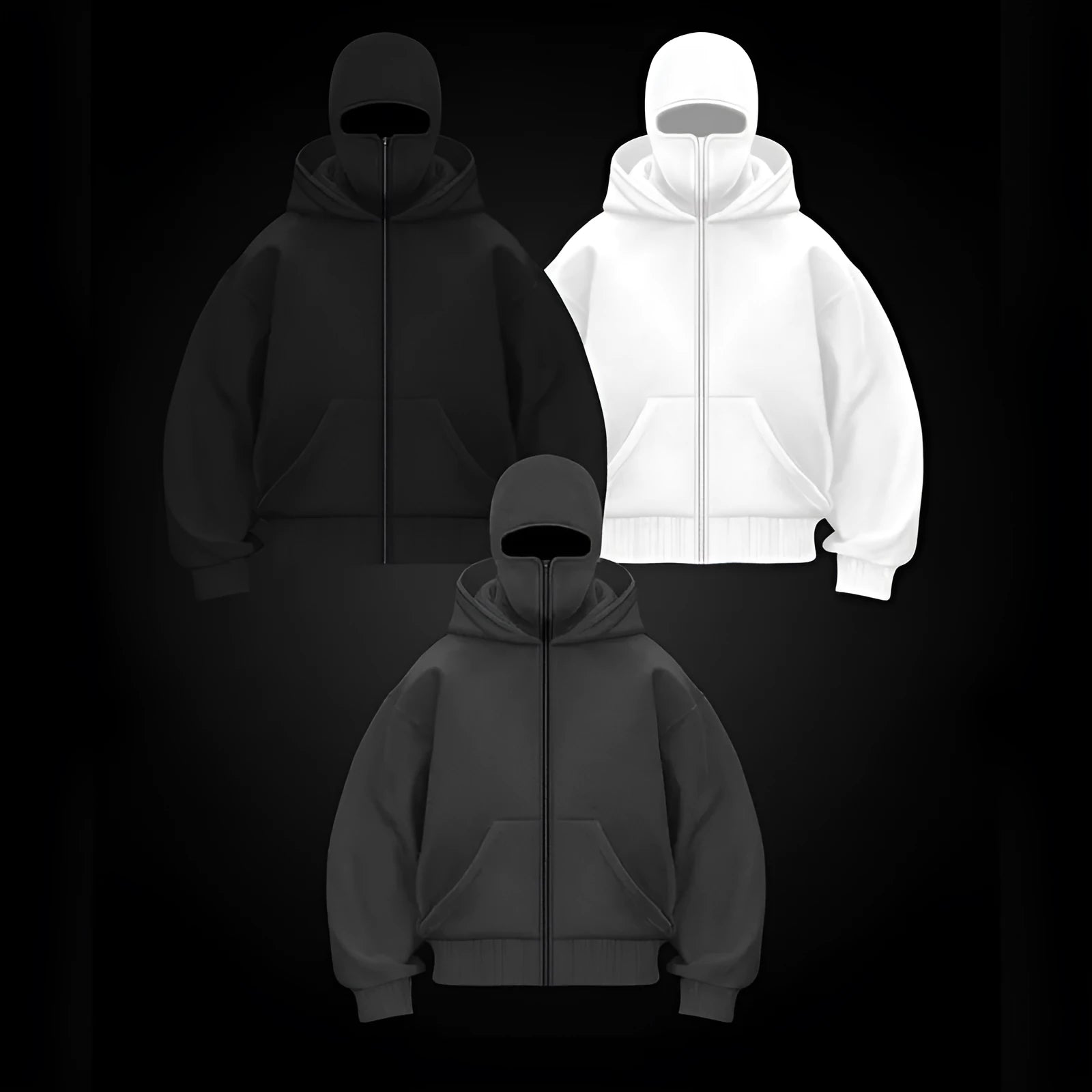 Fleece-lined double hood unique design hooded sweater in grey, loose fit, 3D pattern, polyester, street hipster style