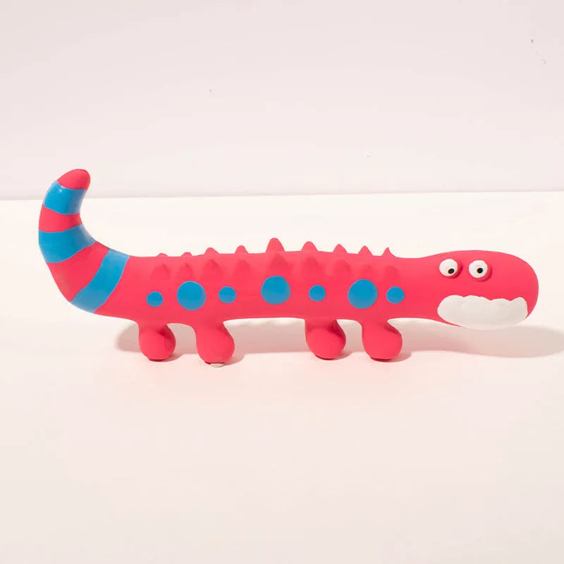Green cartoon lizard shaped dog chew toy with squeaker for aggressive chewers