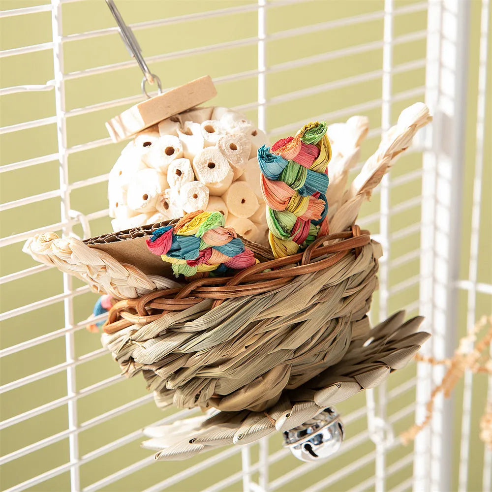 Parrot gnawing molar toy set with three chew types for small to medium birds