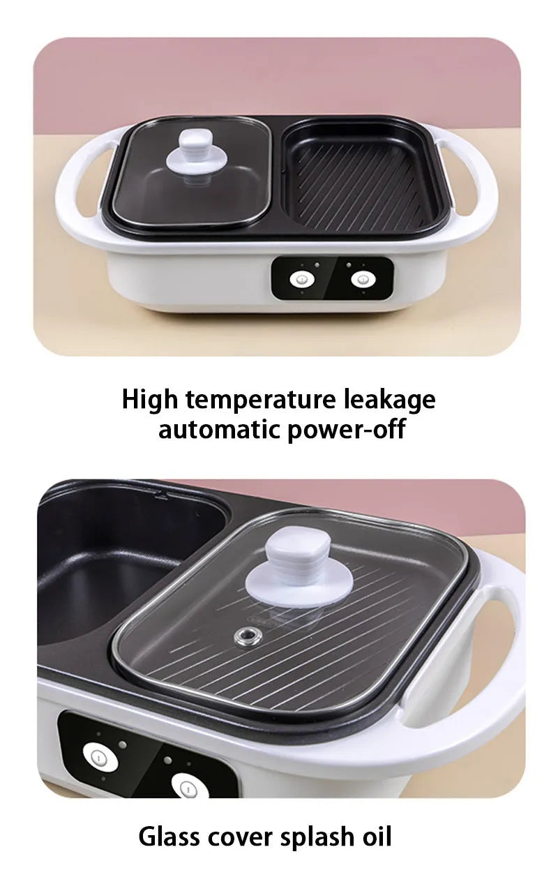 Green and white dual-function electric caldron and frying oven with mechanical controls and 1300W power rating