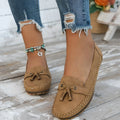 Women's pure colour bow flat shoes in suede with round toe and low heel, apricot colour