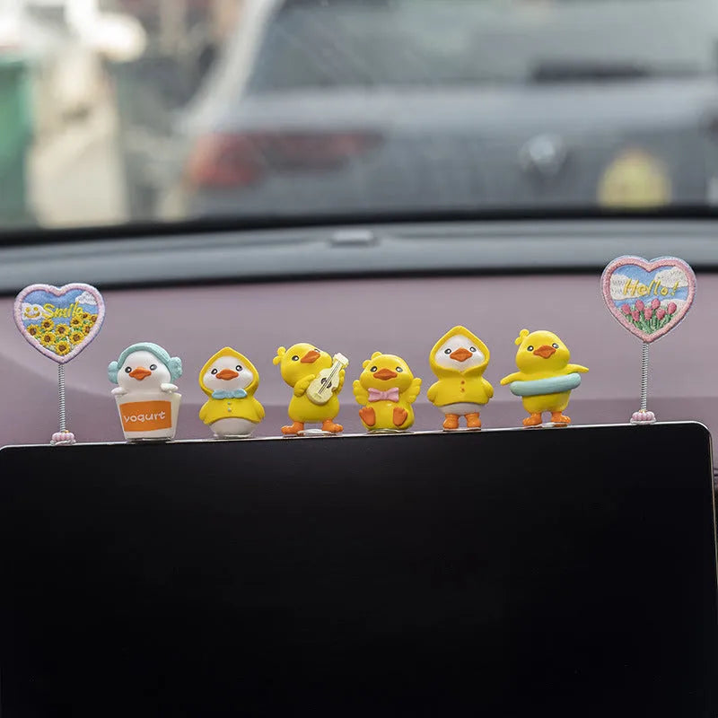 PVC cartoon duckling car decoration set with six ducks and one sign