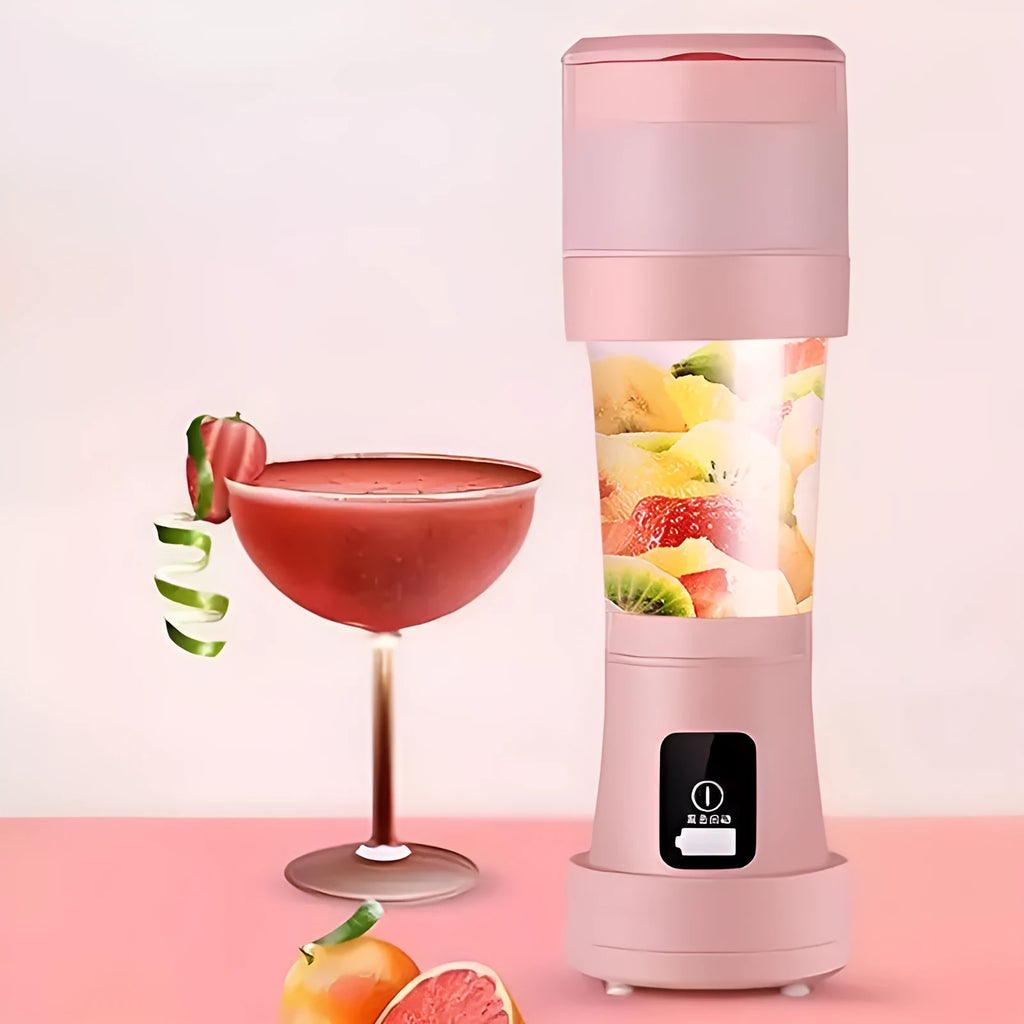 450ml blue portable blender with USB charging, folding design, and 304 stainless steel six-blade cutter head