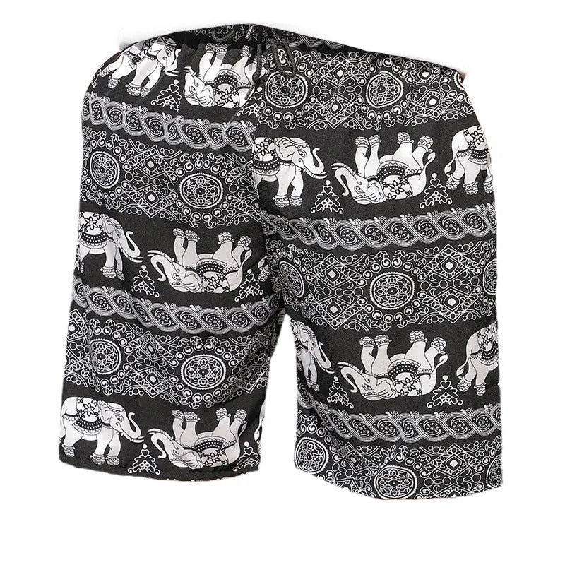 Men's loose casual summer beach pants with ice silk quick-dry fabric, striped and floral patterns, free size 55-95kg