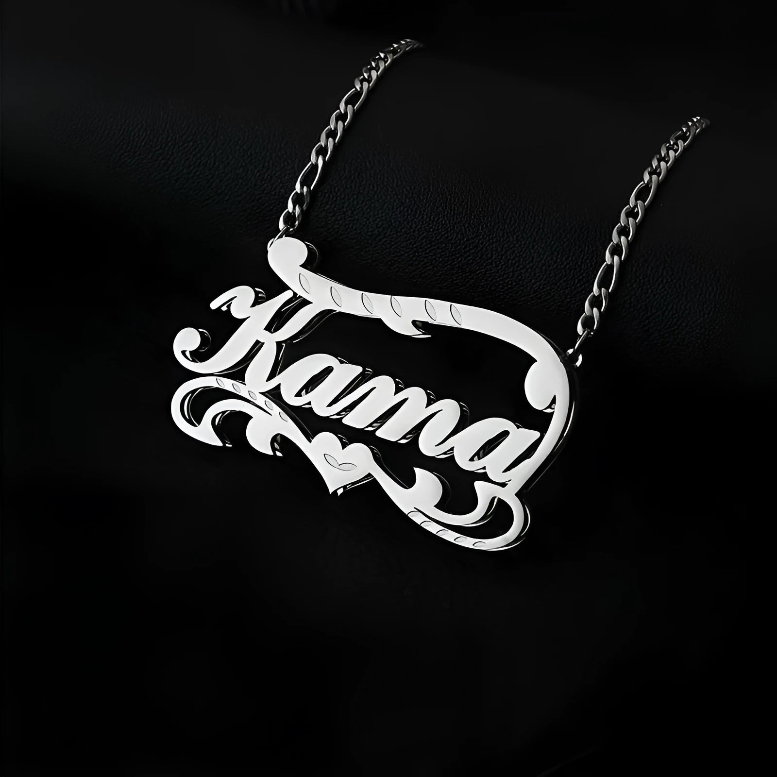 Double-layer wave heart necklace in gold and silver finishes, stainless steel, customisable with name or text