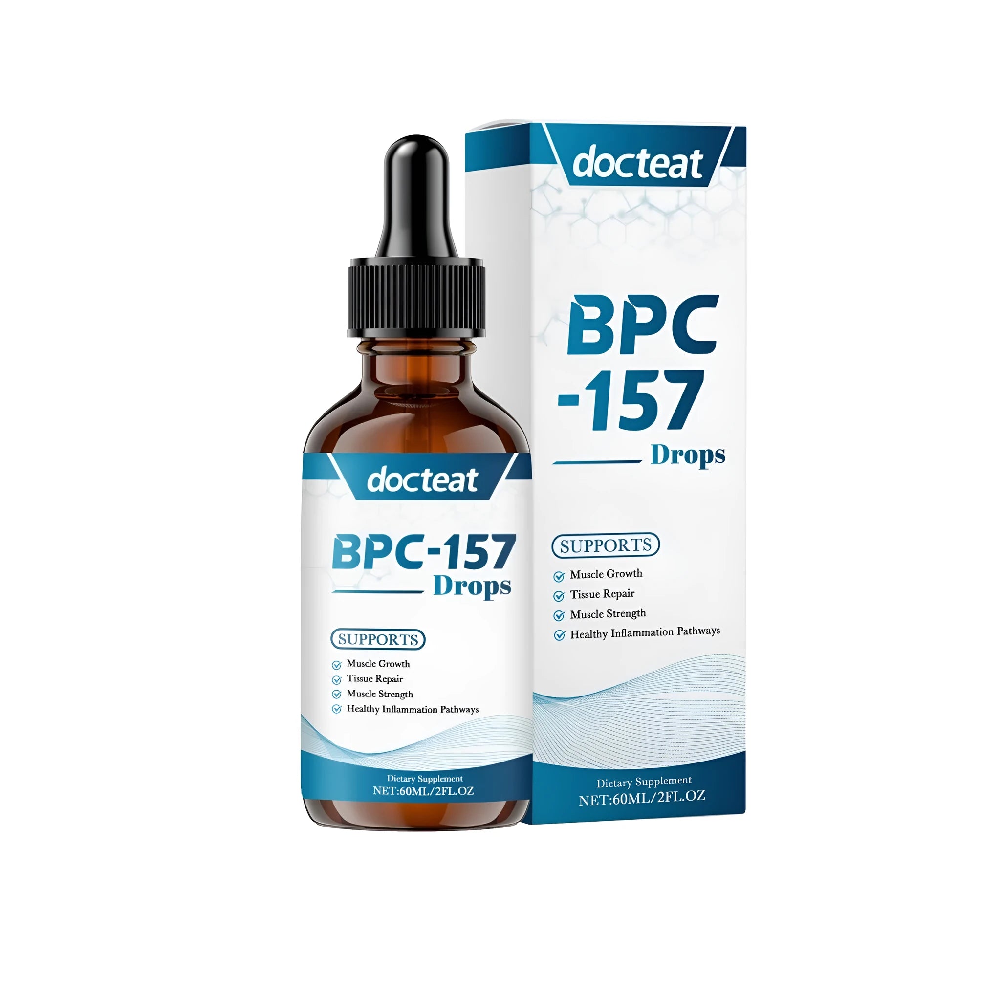 60ml muscle recovery supplement drops with mint leaf extract and vitamin B1 in a dropper bottle
