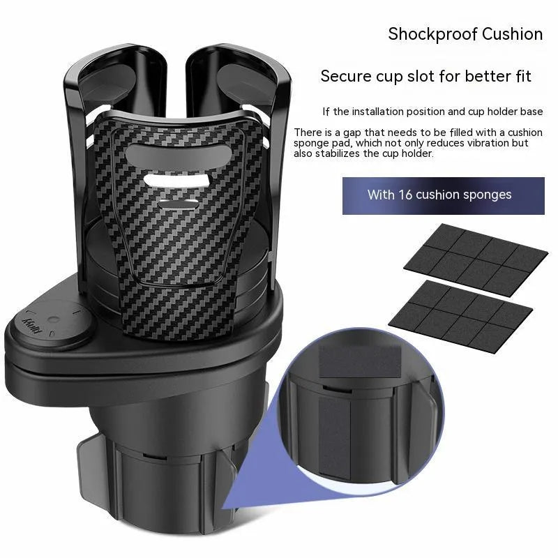 Second generation upgraded car cup holder modification accessory in carbon fibre or matte finish