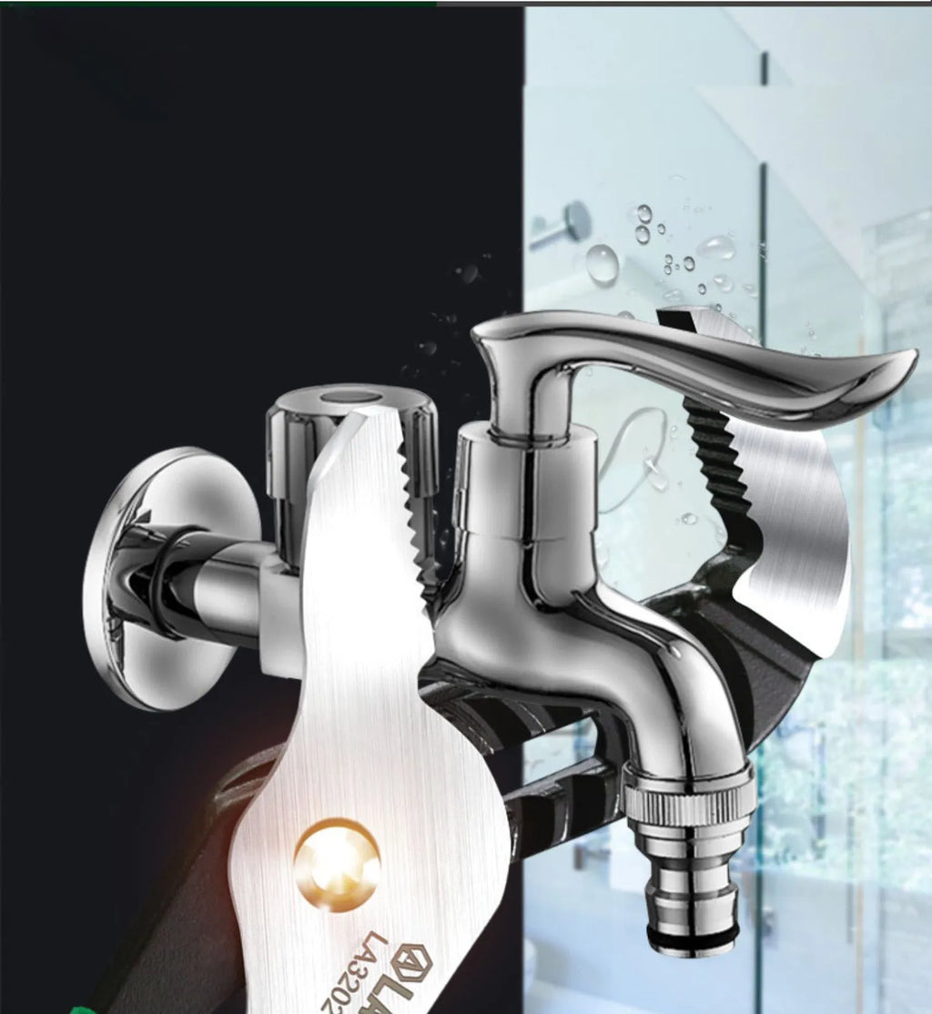 8 inch CR-V adjustable water pipe wrench with vinyl handle and deep teeth, open jaw showing multi-gear mechanism