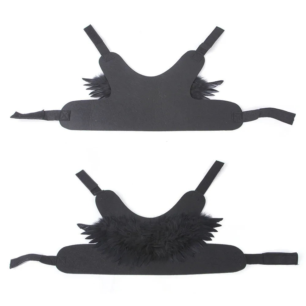Halloween angel wings pet costume on a dog, chest-back felt cloth design, available in black or white, sizes S M L