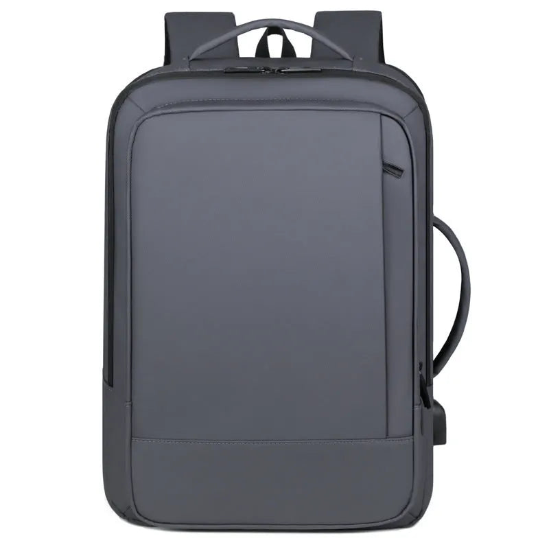 Waterproof black Oxford cloth business backpack with curved shoulder straps and 20-35L capacity