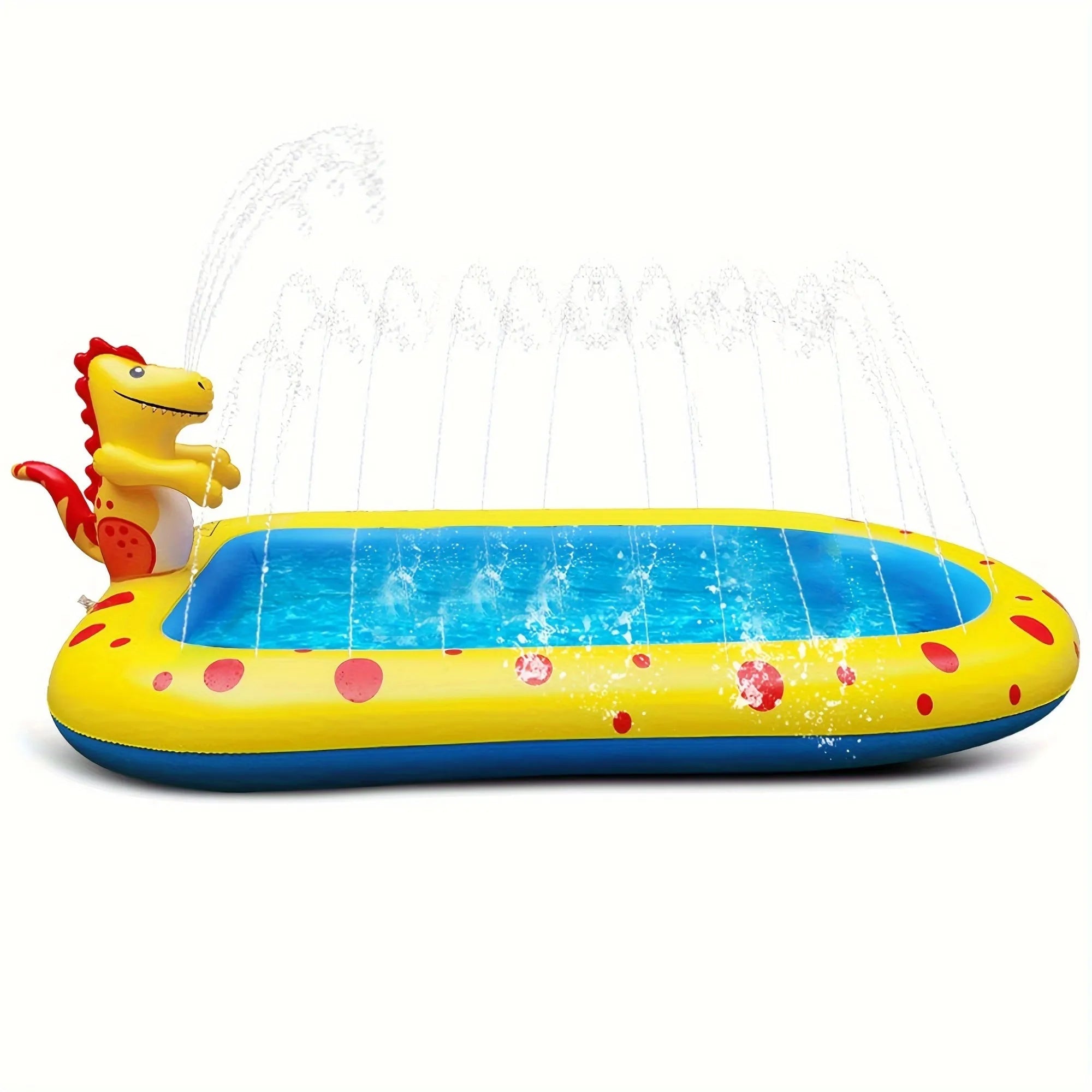 Blue dinosaur water spray pool for kids outdoor water play measuring 170cm