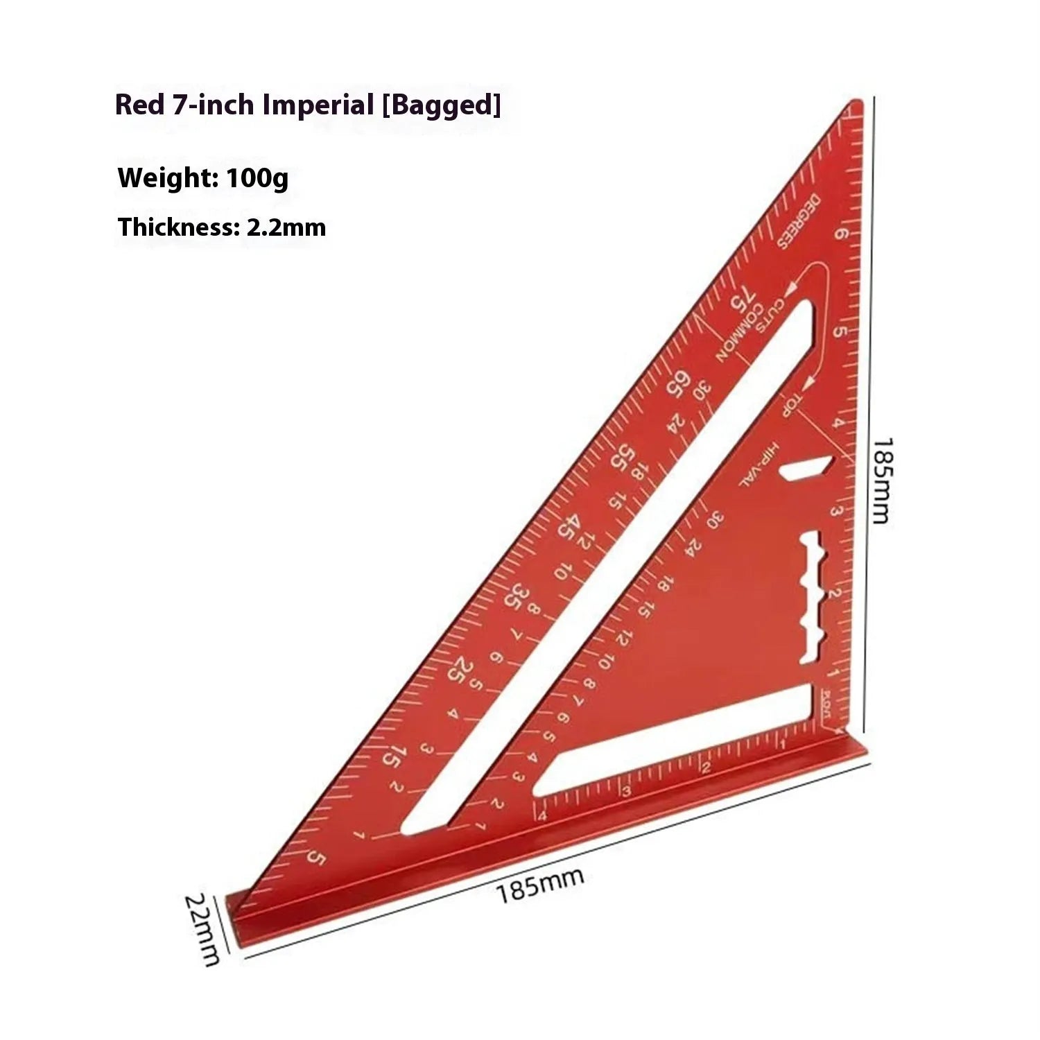 Red metal combination angle ruler with 7-inch length showing English and metric measurement scales