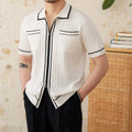 Slim elastic short-sleeved polo shirt with lapel collar in black or white colours