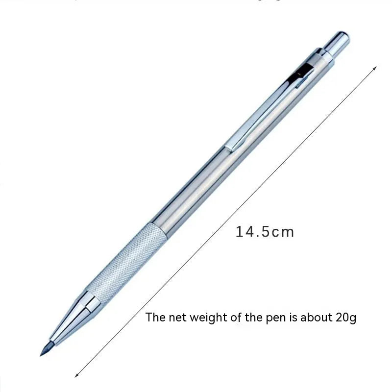 Metal automatic mechanical pencil with a choice of lead sizes including 0.5mm and 0.7mm, shown with a 2B refill.