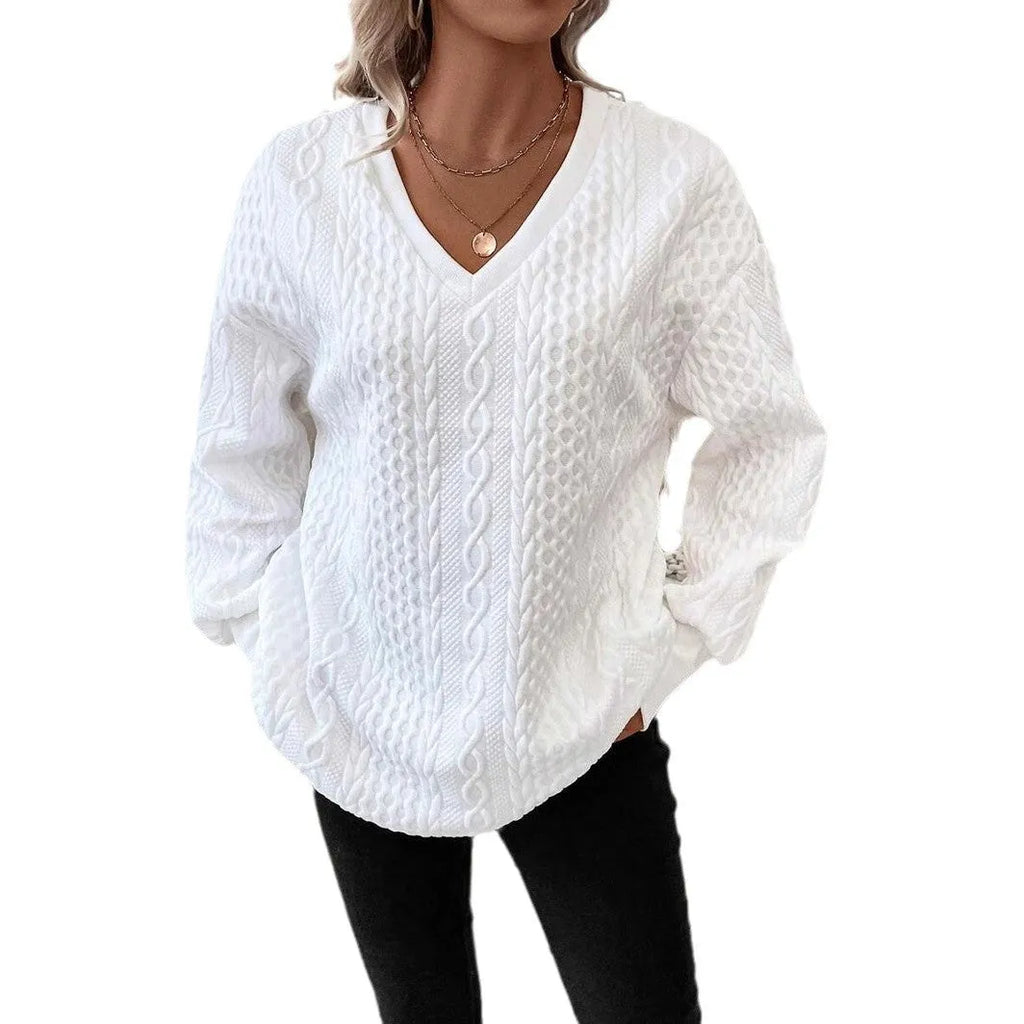 Milk white loose fit long sleeve t-shirt with a subtle 3D pattern on a casual model