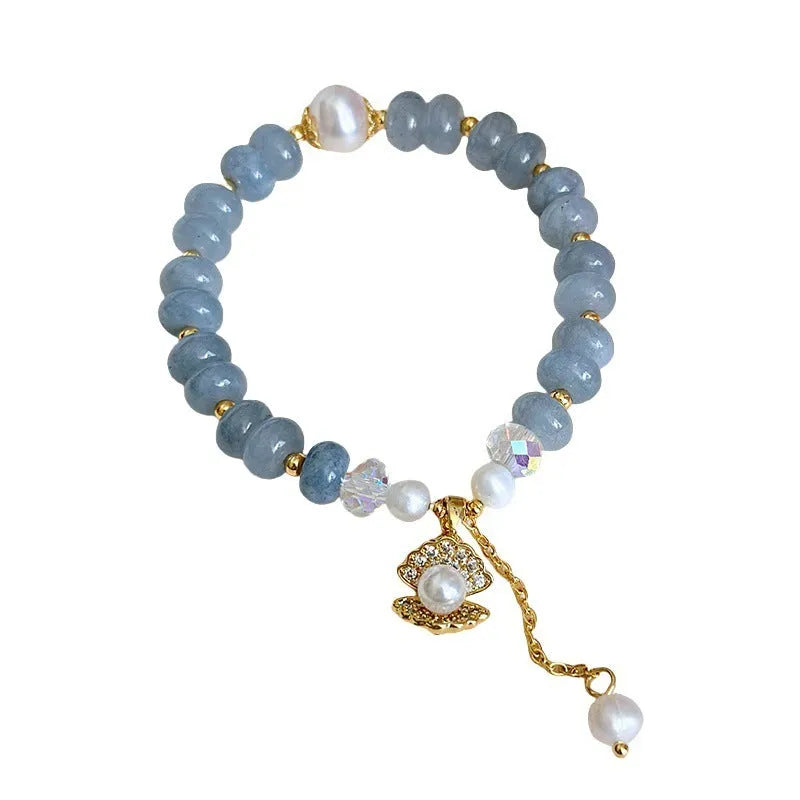 Natural aquamarine pearl shell bracelet handmade for women travel commemoration gift
