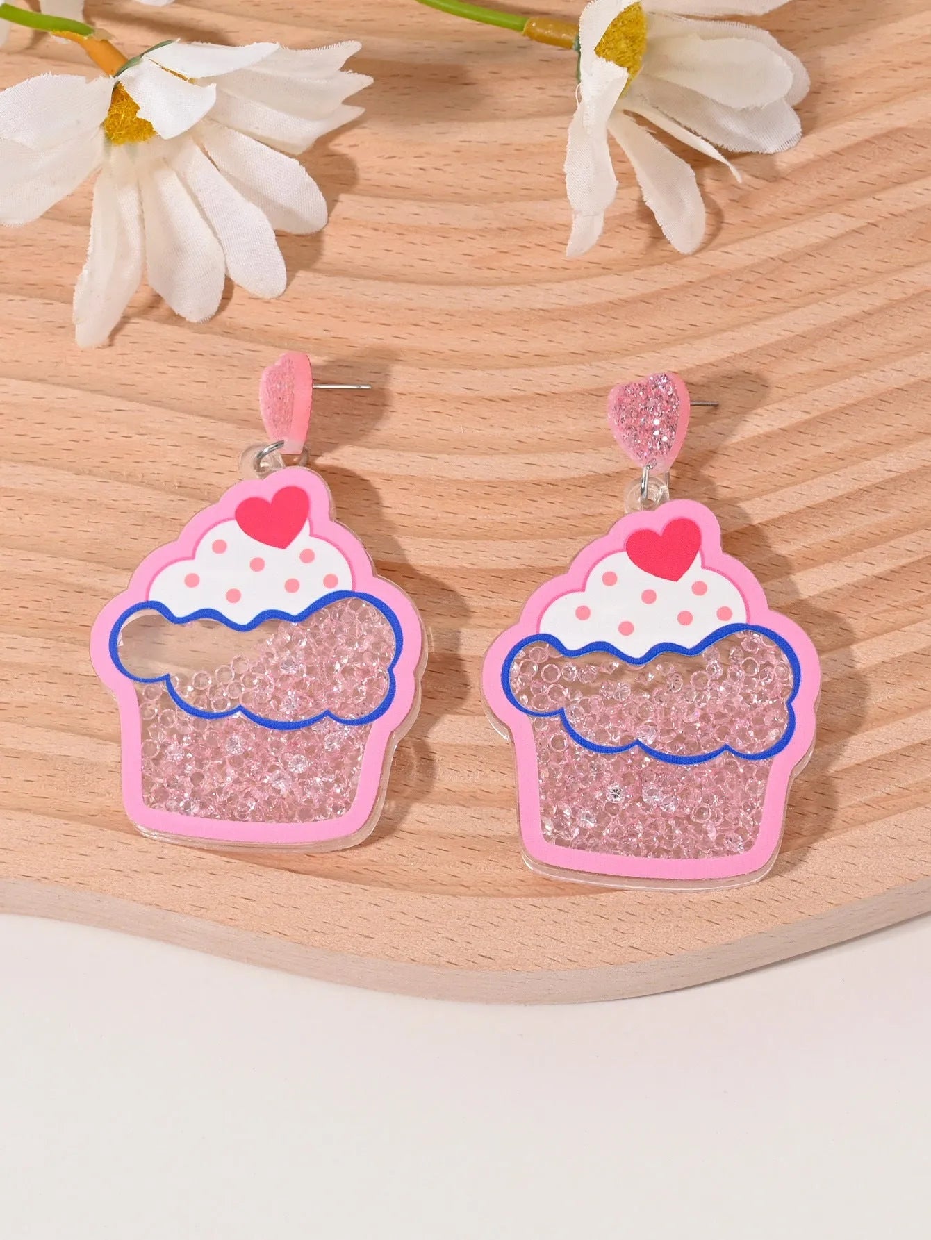 Acrylic drop earrings with fruit and dessert motifs including cherry, strawberry, watermelon, pineapple, coconut, cake, and ice cream, in pastoral style for women