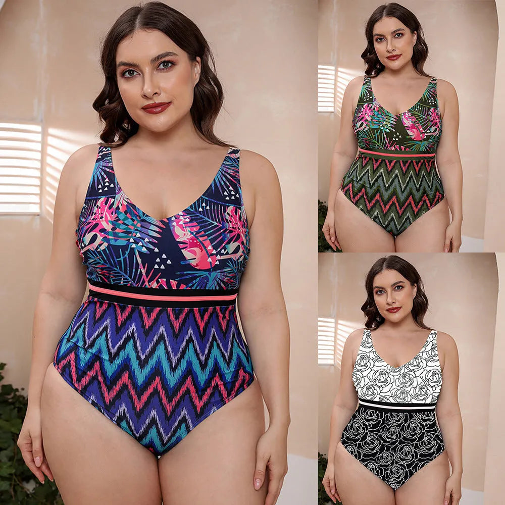 Women's striped vest print one-piece swimsuit with spaghetti straps in blue pattern