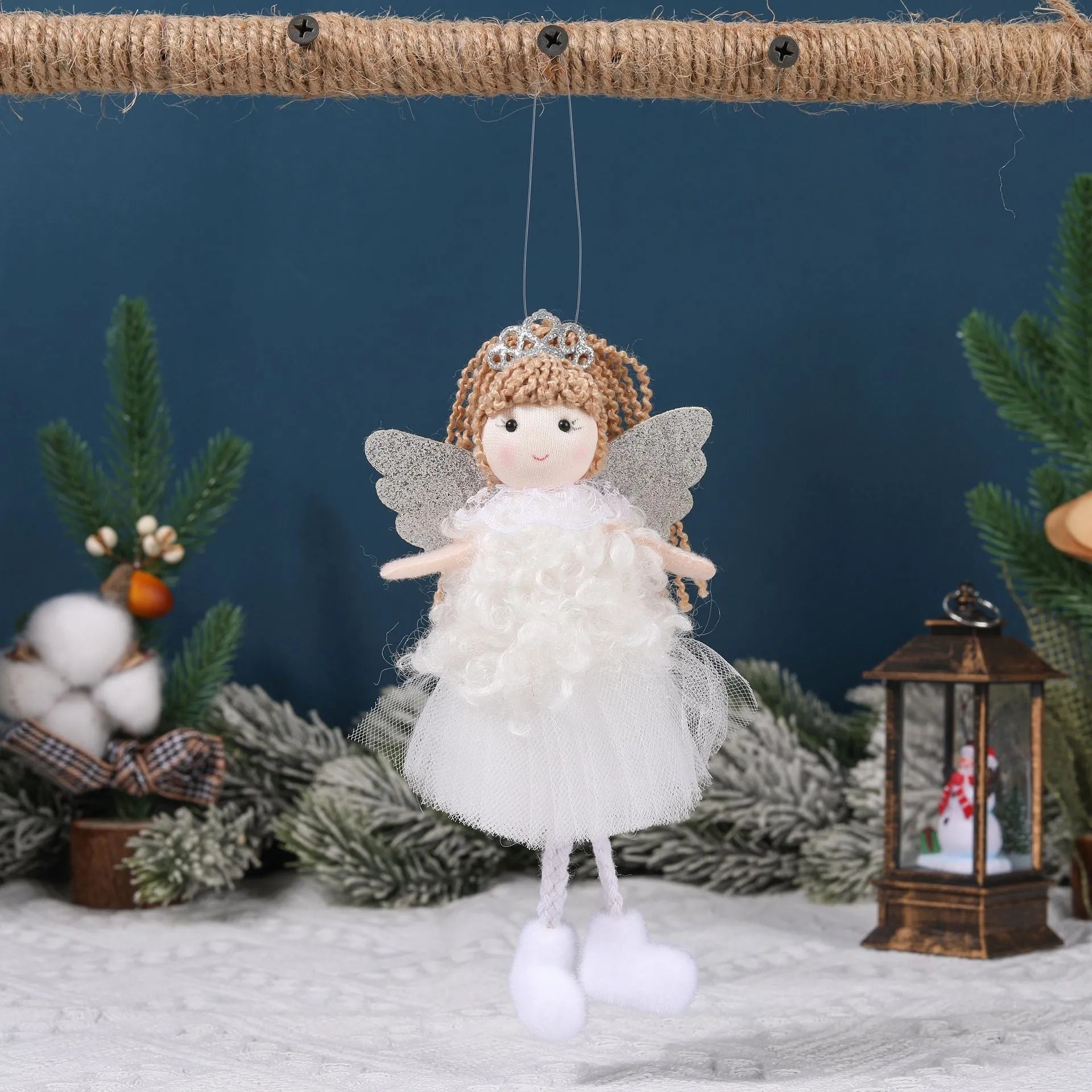 Christmas angel fabric pendant hair accessory for girls' high ponytails in cartoon style
