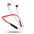 G03 sports Bluetooth earphones with neckband design in black, red, or white colours showing earpieces and control module