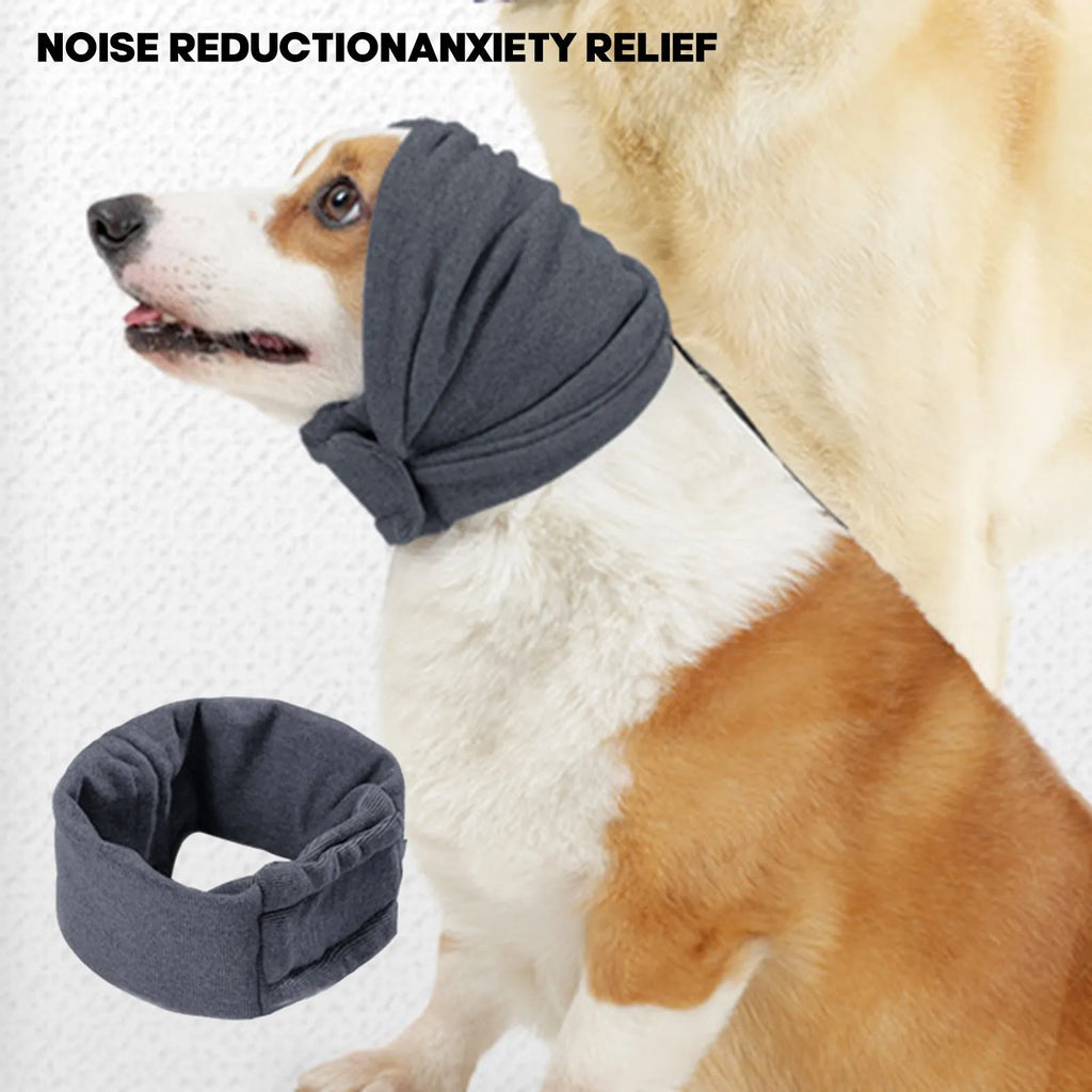 Black dog calming hoodie with ear muffs and closure, sized for medium dogs