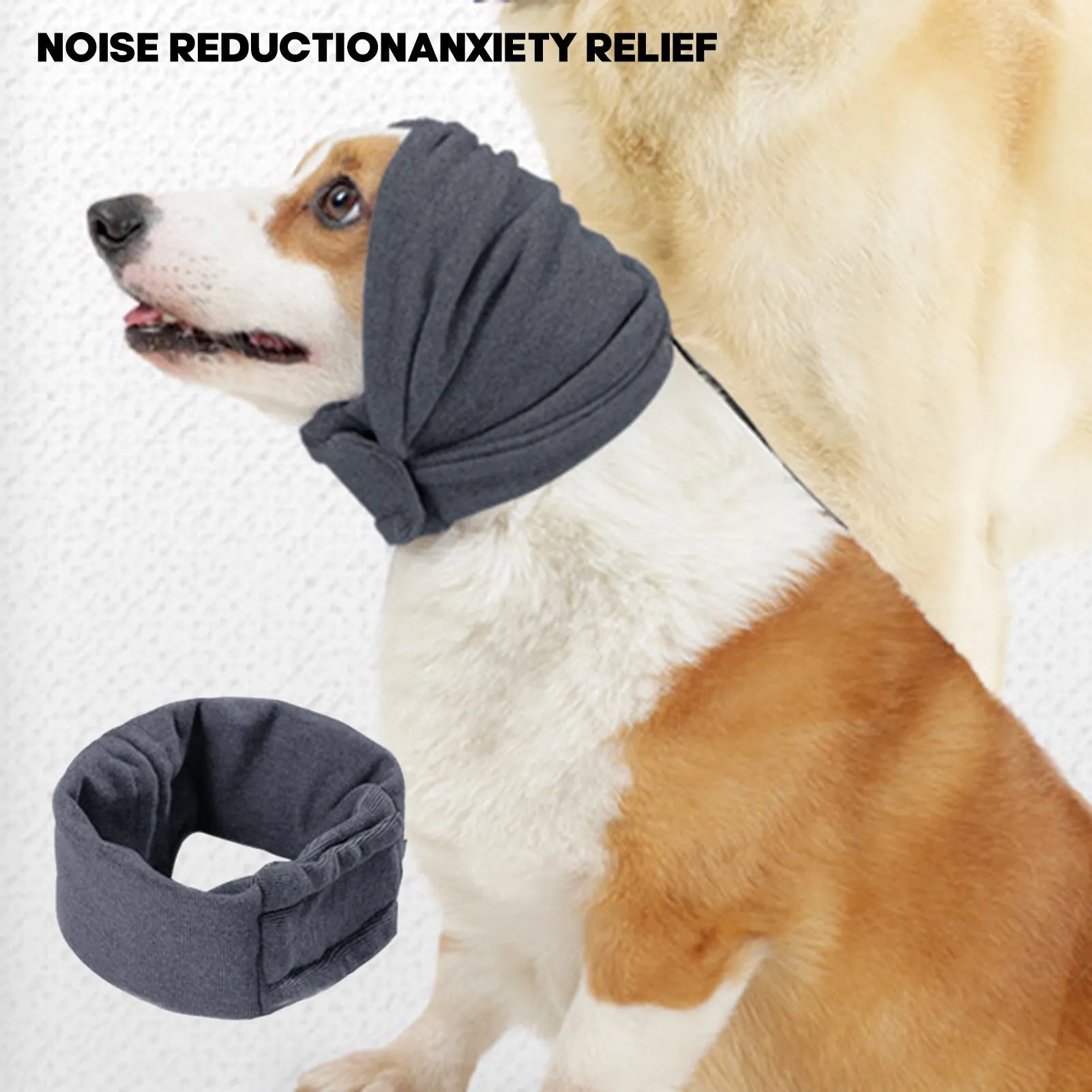Black dog calming hoodie with ear muffs and closure, sized for medium dogs