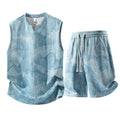 Plus size women's sleeveless vest suit two-piece set in black blue with matching shorts and vest top