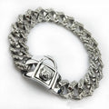 Stainless steel skull dog collar necklace in gold finish with 32mm width and chain links