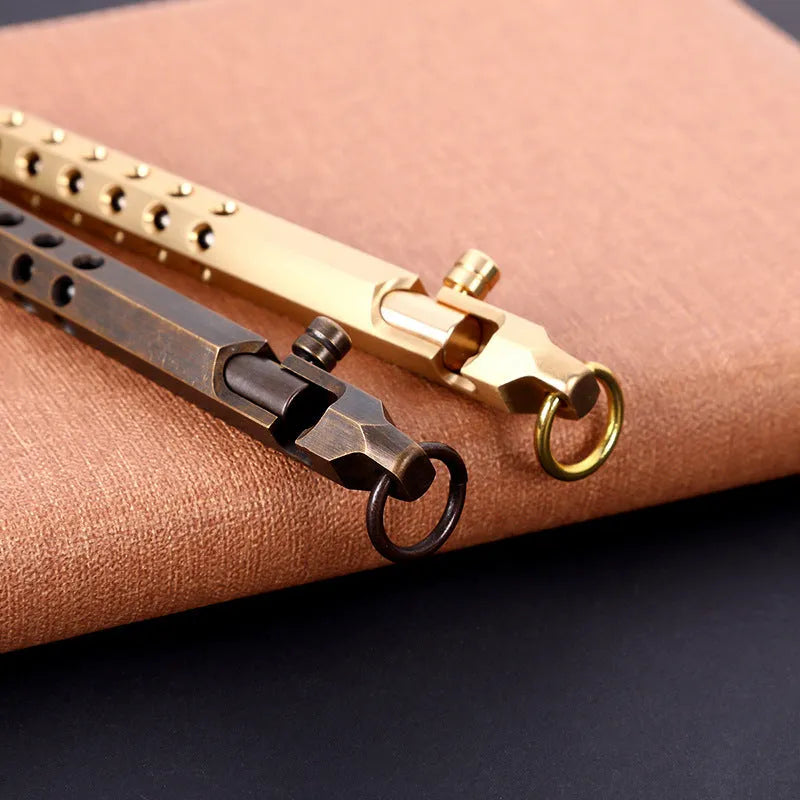 Brass hexagonal bolt rollerball pen with retro design and 0.5mm writing tip